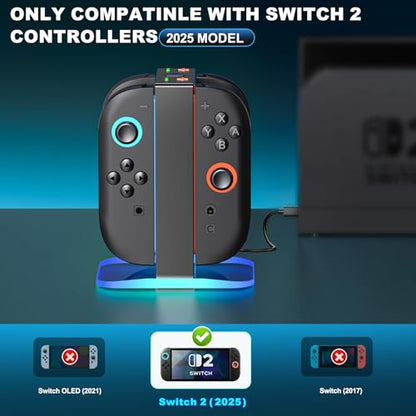 Mocagen Controller Charger for Nintendo Switch 2, Magnetic 4 in 1 Joy-Con Holder, Dynamic Light, Fast 2H Charge Compatible with Switch 2 Joy Con Charger Station Accessories - size: Square