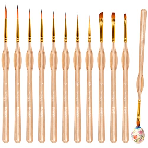 Hnncugty Miniature Paint Brushes 12pcs, Paint Brushes for Acrylic Painting | Art Supplies for Oil, Watercolor Detailing Models Rock Body Face Nail Drawing Artist Gifts, Triangular Handles Blue - color: Wood