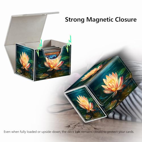 Strong Magnet MTG Playing Card Case Cover Commander Deck Box Creative Pattern Trading Card Storage Box for Collectible Games,A Lotus Flower In The Water Butterfly - color: A Lotus Flower In The Water