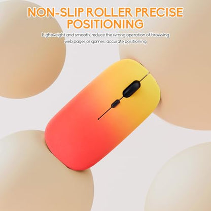 Wireless Bluetooth Mouse,LED Dual Mode Rechargeable Silent Slim Laptop Mouse,Portable(BT5.2+USB Receiver) Dual Mode Computer Mice,for Laptop,Desktop Computer,ipad Tablet,Phone,Mac(Rosy glow red) - color: Gradient Rosy glow red