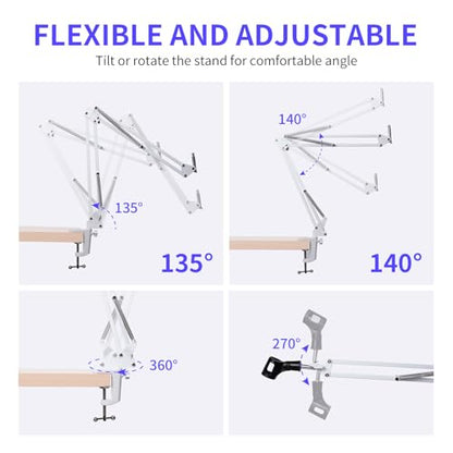 FEELWORLD AMS1 Microphone Boom Arm, Adjustable Mic Arm Stand with 3/8” to 5/8” Screw, Compatible with PM1 and other Mics for Podcast Straming Gaming Studio (White) - color: White