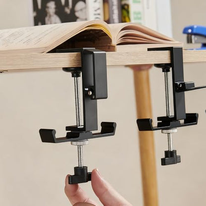 Headphone Stand for Desk Aluminum Alloy Headset Stand with Three Hooks Headphone Holder Clamp Mount for Gaming PC Accessories Universal Space-Saving Under Table Headset Hangers - color: black 3