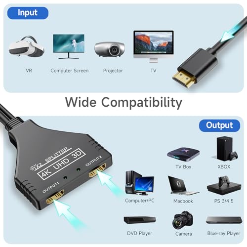 BATU HDMI Splitter 1 in 2 Out 4k 30hz HDMI Cable 2.0 Male to Dual Female with Power USB Cable for HD, LED, LCD, TV Dual Monitors Duplicated-Mirror Support 1080P 3D Full HD