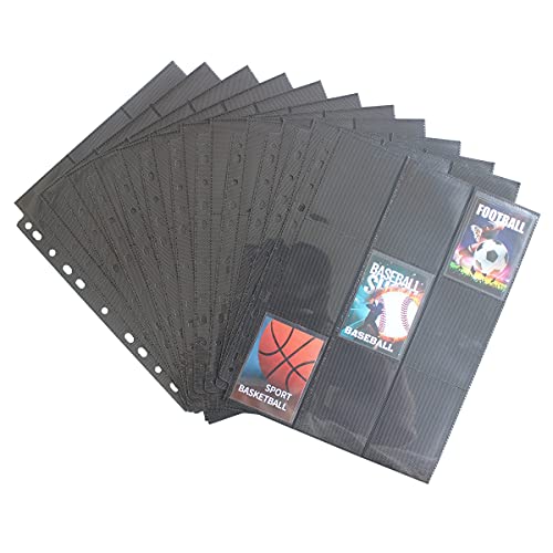 9-Pocket Black Card Sleeves Binder Sheets Double Sided Card Pages | Side Loading Trading Card Binder Sleeves, Heavy-duty Album Page Protectors for 3-ring/D-ring Binder - size: 100 background pages