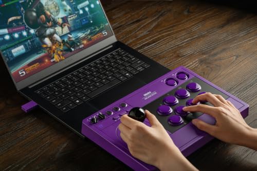 8BitDo Arcade Stick for Switch 2, Switch and Windows PC, Purple | Bluetooth, 2.4G Adapter and Wired USB-C, Dynamic Button Layout, Macro Buttons, Turbo Functionality, Tempered Glass Faceplate