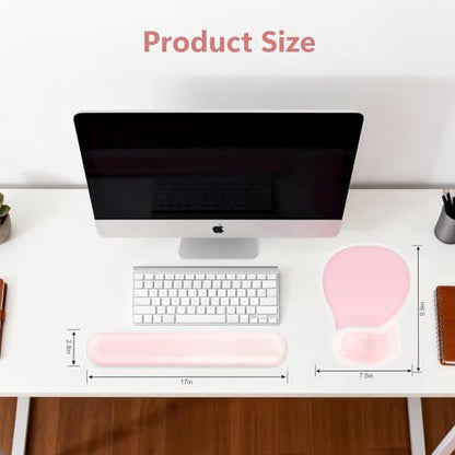 AKIT Ergonomic Mouse Pad and Keyboard Wrist Rest, Gel Wrist Rest for Computer Keyboard, Non-Slip Base, Pain Relief, Mousepad Set for Gaming, Home and Office, Pink - color: Pink