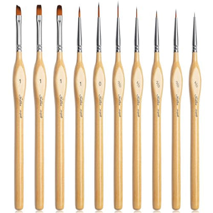 Golden Maple Miniature Paint Brushes 10pcs Detail Paint Brushes Flat Angle Filbert Fine Detail Brush Set for Acrylic, Watercolor, Miniature Models - style: 10YM
