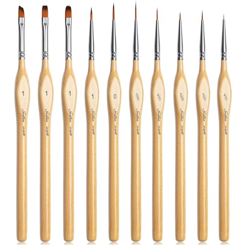 Golden Maple Miniature Paint Brushes 10pcs Detail Paint Brushes Flat Angle Filbert Fine Detail Brush Set for Acrylic, Watercolor, Miniature Models - style: 10YM
