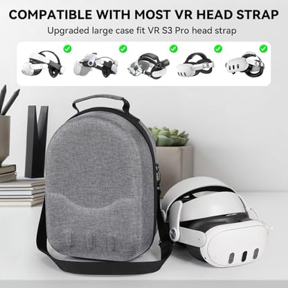 Large size Case for Meta Quest 3/3S, Compatible with Meta Quest 3/3S VR Headset, Controller Grips, Compatible with Battery Elite Strap, controllers and accessories Hard-shell travel storage case-Grey