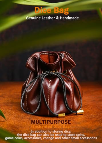 Full-Grain Leather Dice Pouch with Built-in Rolling Tray, Magic-Themed, Large Capacity Collector's Organizer for D&D, RPGs & Dice Enthusiasts