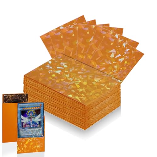 100 Count Orange Card Sleeves for Trading Cards, Perfect Fit Shiny MTG Card Sleeves, Holographic Card Sleeve Fit for Magic, Photocard, TCG, Baseball/Sports Cards, Yugioh Card, Game Card 66 * 91 mm - color: Qrange