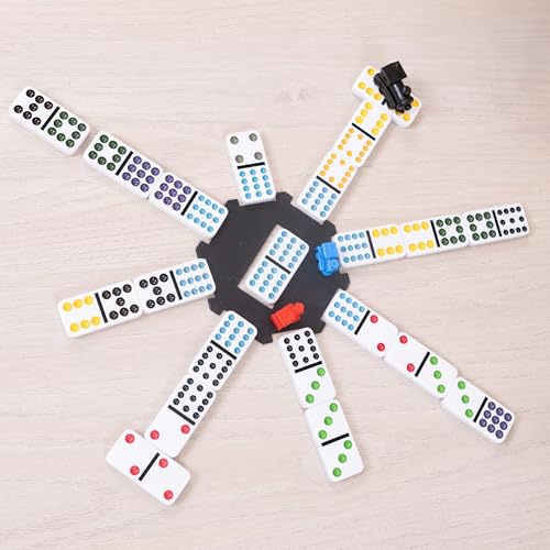 Sunny Days Entertainment Elbow Room Games Mexican Train Dominoes Set – Double 12 Color Dot Dominos Game with Tin Case & Hub for Family Fun | 91 Pieces, Plastic Tiles, Tin Storage Case, Central Hub, 6 Players, 8 in x 8 in, Family Game Night