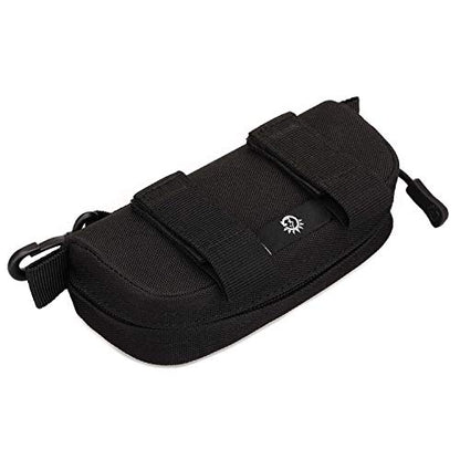 HUNTVP Tactical Eyeglasses Hard Case Molle Zipper Sunglasses Carrying Case Nylon with Clip - color: Black