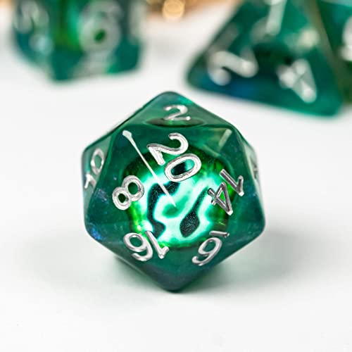 Cusdie 7-Die DND Dice, Polyhedral Dice Set Filled with Eyeball, for Role Playing Game D&D Dice(Green Eyeball) - color: Green Eyeball