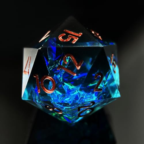 HAOMEJA 7pcs Sharp Edge Resin Dice Set, Handmade Polyhedral Dice with Glitter & Galaxy Effect Apply to DND, D&D, RPG, MTG Tabletop Games, Role Playing Game, Easter, Halloween Party Gift (Black & Blue) - color: T Black & Blue