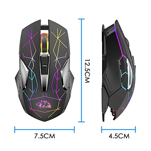 FELICON Wireless Gaming Mouse, Rechargeable Silent Click Adjustable DPI Optical Computer Mice, 2.4Ghz Wireless Mouse with Colorful LED Backlit for Windows/Mac/Linux/PC/Laptop(Star Black) - color: Star Black