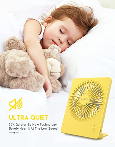 Zuvas Desk Fan Small Rechargeable Battery Table Fans for travel Ultra Quiet | 180° Tilt Folding, LED Dislay, Portable Fan Slim Design, 3 Speed Adjustable, for Office Bedroom Desktop, Cruise Essentials - color: Yellow