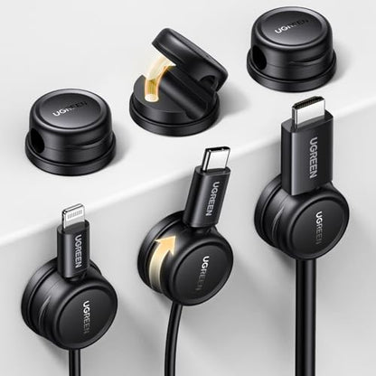 UGREEN Magnetic Cable Management Clips, 360° Rotation Desk Cord Organizer 1s Fast Locking, Strong Adhesive Cable Holder Fits Cables Wires for Workspace, Nightstand, Home Office,Car