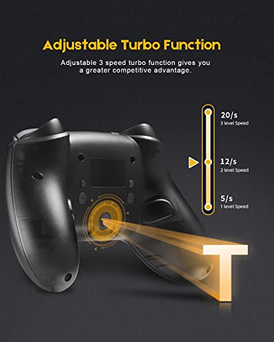 Switch Controller, 9 LED Colors, Pro Controller Compatible with Switch/Switch Lite, Wireless Gamepad with Back Buttons/Programmable/Motion Control/Dual Vibration/Turbo/Transparent