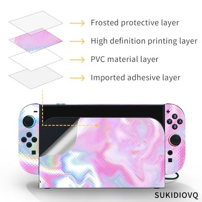 for Nintendo Switch 2 Skin Wrap Cover Decal Sticker Wrap Vinyl Mixed-Color Pattern (Pink) - color: Pink
