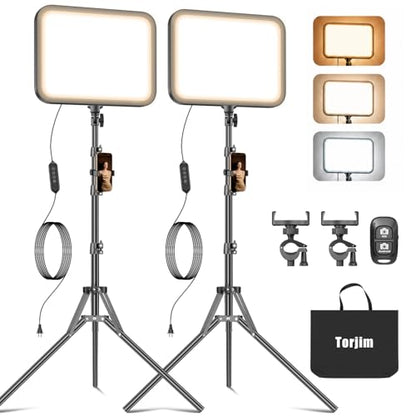 Torjim 12 Inch Video Light Kit for Creators, 30W High Brightness Studio Lights with Tripod Stand & Phone Holder, 3000-6500K Adjustable Photography Lighting for Clearer YouTube Streaming Home Studio - size: 12 inch
