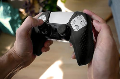 SensePro PS5 Controller Skin Grip, Anti-Slip Studded, Black | Dock Compatible, Soft Gel Silicone Cover for Playstation 5 Dualsense, Rubber Protector, Raised Thumb Grip Caps - color: Black