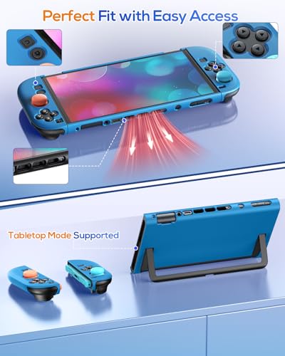 FYOUNG Protective Case for Nintendo Switch 2, Slim Hard Shell Accessories | Switch 2 Cute Case, Scratch&Shock Protection Cover with Screen Protector, 8 Thumb Grip(Solid Blue, Switch 2 7.9inch) - color: Solid Blue
