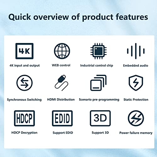 ICUIXIAN 4K 8x8 HDMI Matrix Switch 4K@30Hz Web GUI+LAN Port+Rs232 Control | Rackmount HDMI Matrix 8x8, HDCP, EDID, 3D, APP, Backlit Button,Screen display, 3.5mm Audio (8 Input 8 Output Matrix Splitter) - size: 8x8 Matrix 4k30Hz