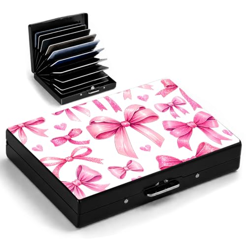 Bow Metal Wallet Credit Card Protector Case Equipped RFID Blocking | with Pop-Up Button Slim Business Cards Holder Aluminum Cards Case Exclusive Bow Gifts for Women Men - color: Bow