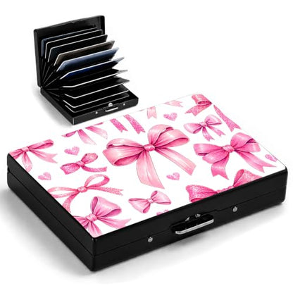Bow Metal Wallet Credit Card Protector Case Equipped RFID Blocking | with Pop-Up Button Slim Business Cards Holder Aluminum Cards Case Exclusive Bow Gifts for Women Men - color: Bow