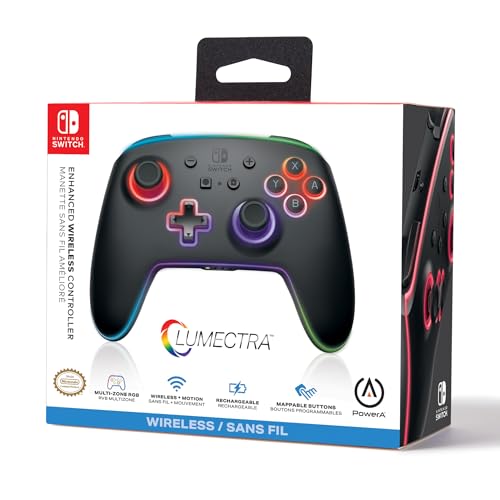 PowerA Enhanced Wireless Nintendo Switch and Switch 2 Controller with Lumectra, gaming controller, Officially licensed - style: Multi-Zone RGB Lighting