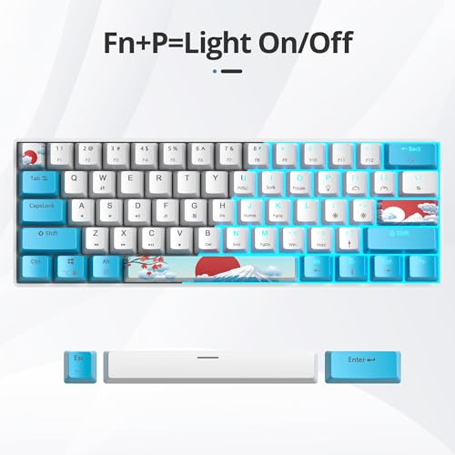 surmen 60% Wired Mechanical Gaming Keyboard, Backlit Ultra-Compact Mini Office Keyboard with Red Switch for PC/Mac Gamer, Typist (61 Blue White) - color: 61 Blue White