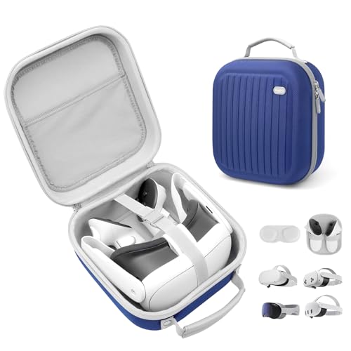 Hard Carrying Case for Meta Quest 3S/Quest 3/Quest 2/Vision Pro - Blue | Portable Hard Carrying Case for VR Gaming Headset and Touch Controllers Case with Lens Protector for Travel and Home Storage - color: Blue