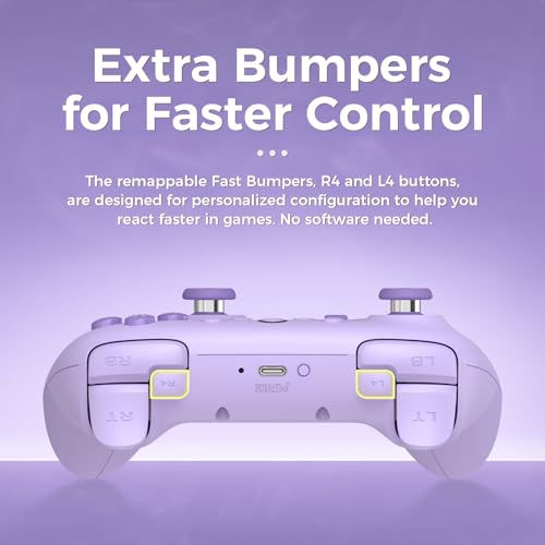 AKNES 8Bitdo Ultimate 2C Wireless 2.4G Controller for Windows PC and Android, Gamepad with Hall Effect Joysticks and Hall Triggers, 1000Hz Polling Rate, Remappable L4/R4 Bumpers - Purple | Gamepad with Hall Effect Joysticks and Hall Triggers, 1000Hz Polli