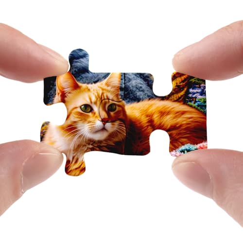 Grandma Knitting Puzzle for Adults 1000 Pieces, Cute Cat Jigsaw Puzzle, Cozy Colorful Art Puzzle