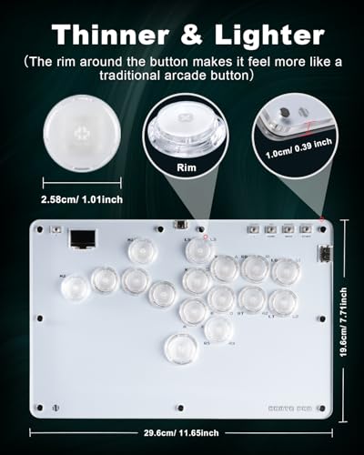 ONEED Haute42 Leverless Controller Arcade Stick R16: Leverless Controller with Rims,Leverless Arcade Stick for PC/PS4/Switch Game,Crystal Low-Profile Switch FightPad Support Hot Swap & SOCD - color: White