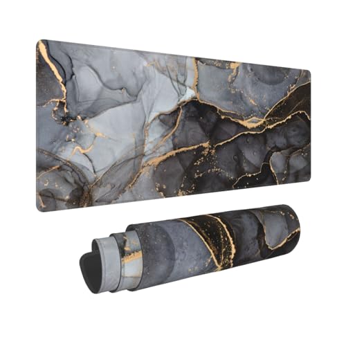 Grey Black Gold Marble Print Large Mouse Pad with Stitched Edges Long Non-Slip Rubber Base Mousepad Laptop Keyboard Mat Desk Pad for Office Home Desk Decor, 31.5" X 11.8" - color: Marble #05, size: 31.5L x 11.8W inches