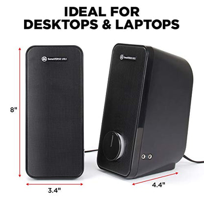 GOgroove Computer Speakers for Desktop and Laptop - USB Speakers for Desktop Computer with Loud and Clear 2-Way Drivers for 32W of Power and Bass, Built-in Headphone & AUX Input Ports, LED Volume Knob