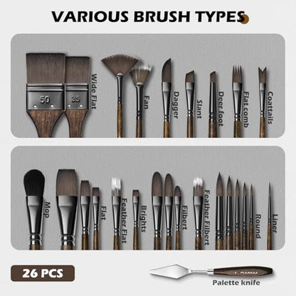 Fuumuui 26pcs Professional Paint Brush Set - High-Grade Series Synthetic Nylon Paint Brushes for Landscape, Acrylic, Oil, Watercolor, Gouache - Multi-Functional Universal Free Style for Art Supplies - color: Bronze