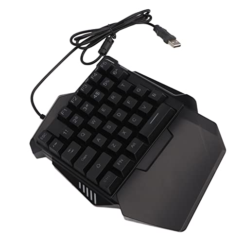 One Handed Gaming Keyboard, 35 Keys RGB Backlit Ergonomic Keyboard with Wrist Rest, USB Wired Silent Mini Gaming Keypad for PC, Seven Color Backlight Professional One - Handed RGB