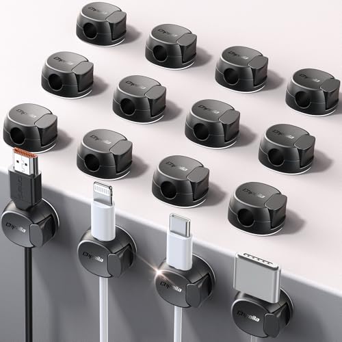 16Pack Cord Organizer [Dual Spring & Clasp, Max Secure] Cable Clips - Chfeila Cord Holder, Desk Cable Management, Adhesive Phone Charging Wire Holder for Nightstand/Car/Wall, Office Accessory - Black - color: Black, size: 16-Pack