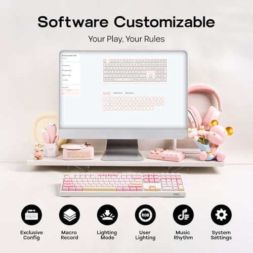 EPOMAKER TH108 Full Size Mechanical Keyboard, Wireless Gaming Keyboard with 8000mAh Battery, Creamy Gasket, 108 Keys, Hot Swap, Custom Driver, RGB Backlight (Pink, Sea Salt Silent) - color: Pink, size: Sea Salt Silent