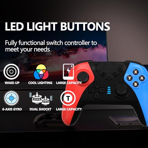 Wireless 2.4GHz Controller for Xbox One Controller with 7 Colors RGB Light,Compatible With Xbox Series S|X Consoles,Steam,PC,with 1000mAh Battery/Dual Vibration/Turbo/Programmable/3.5mm Audio Jack - color: Red Blue