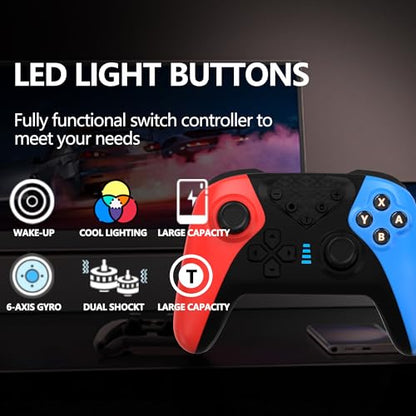 Wireless 2.4GHz Controller for Xbox One Controller with 7 Colors RGB Light,Compatible With Xbox Series S|X Consoles,Steam,PC,with 1000mAh Battery/Dual Vibration/Turbo/Programmable/3.5mm Audio Jack - color: Red Blue