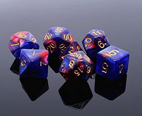 Blue Mix Red DND Glitter Dice Set for Dungeon and Dragons Warhammer D&D RPG Role Playing Games Board Game Polyhedral Dice - color: Red Mixed Blue+glitter