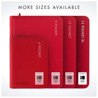 Vault X 12 Pocket XL Zip Trading Card Binder 624 Cards Exo-Tec (Red) | Holds 624 standard-size TCG cards in 26 side-loading 12-pocket pages. Padded, water-resistant Exo-Tec cover. - color: Red, size: 12 Pocket XL