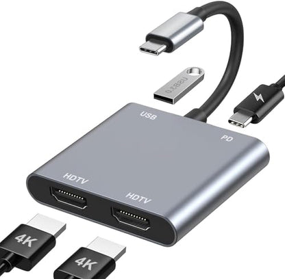 USB C to Dual HDMI Adapter, 4K@60Hz HDMI Splitter for Dual Monitors with USB 3.0, 100W PD Charging, HDMI Splitter Extended Display for MacBook Air/Pro, Dell XPS, HP, Surface, Chromebook - size: 4 IN 1 USB C Hub