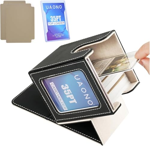 UAONO Card Deck Box for MTG Commander, Fits 100 Double-Sleeved Cards | Independent Commander Display, Magnetic Deck Case for Magic the Gathering TCG, 2 Dividers & 1 Top Loader (Black/Gold) - color: A-Black&Gold