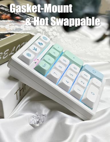 Gasket Creamy Mechanical Numpad Programmable Keypad 2.4G/BT/USB-C | Macro Numeric Number Pad Wireless 2.4G/Bluetooth 5.0/Wired USB RGB Backlit Hot Swappable Rechargeable PBT Keycaps for Win/Mac - color: Mint (21 Keys)