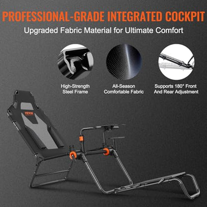 VEVOR Racing Wheel Stand Foldable Fit For Logitech,Thrustmaster,Fanatec,Hori,Mad Catz, Carbon Steel Driving Simulator Cockpit Adjustable Pedal & Seat,Fit Most Wheels and Pedals, Max. Load 330lbs